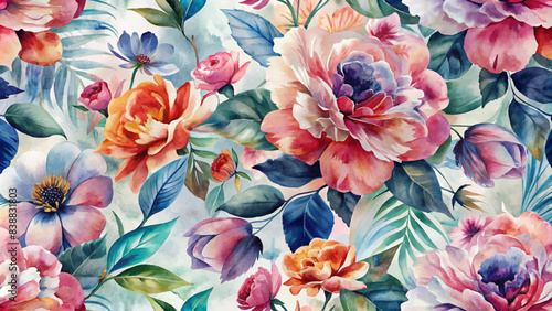 Watercolor background featuring patterned flowers