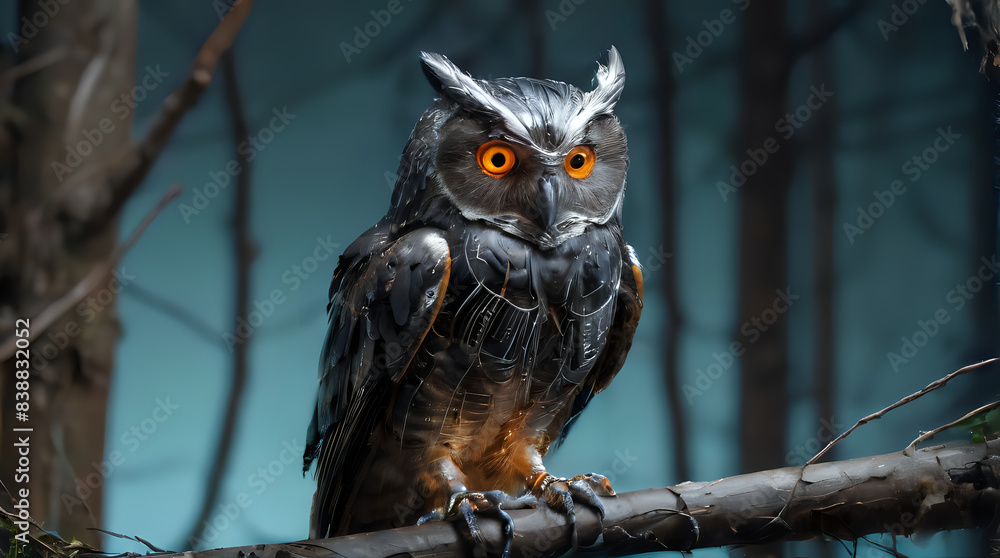 a owl that is sitting on a branch in the woods a owl that is sitting on a branch in the woods