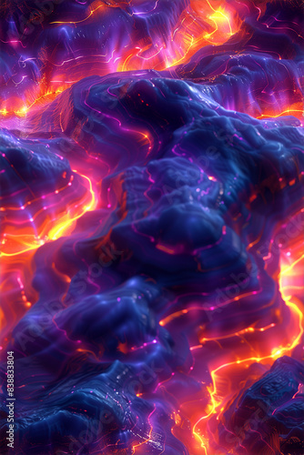 A colorful, abstract image of a lava flow with orange and blue hues. The image has a dreamy, surreal quality to it, with the lava appearing to be alive and flowing in a way that is both mesmerizing © Bonya Sharp Claw