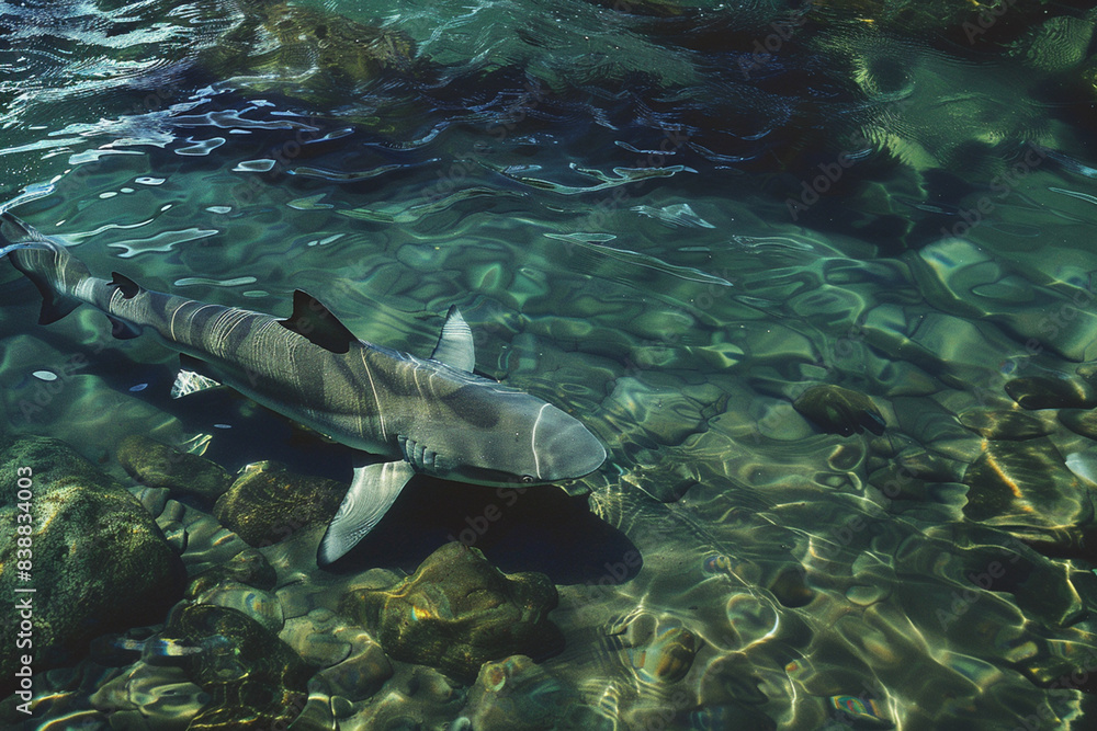 Obraz premium A shark is swimming in a body of water