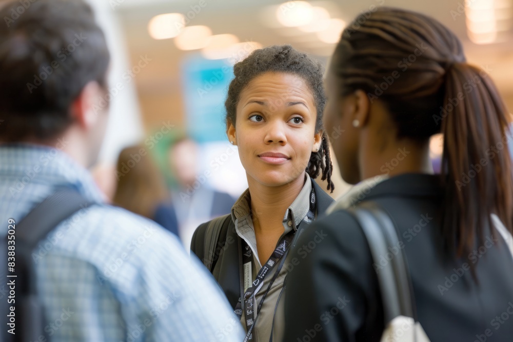 Professional Photography of a sponsored career fair or job expo, with job seekers interacting with recruiters and, Generative AI Professional Photography of a sponsored career fair or job expo, with job seekers interacting with recruiters and, Generative AI