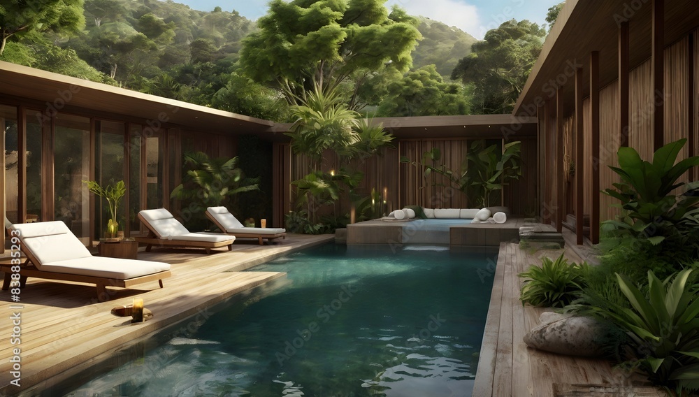 Luxury Spa Retreat
Description Generate an image of a tranquil spa retreat with a serene outdoor setting. Include a hot tub, a pool, and comfortable lounge chairs surrounded by lush greenery. Luxury Spa Retreat
Description Generate an image of a tranquil spa retreat with a serene outdoor setting. Include a hot tub, a pool, and comfortable lounge chairs surrounded by lush greenery.
