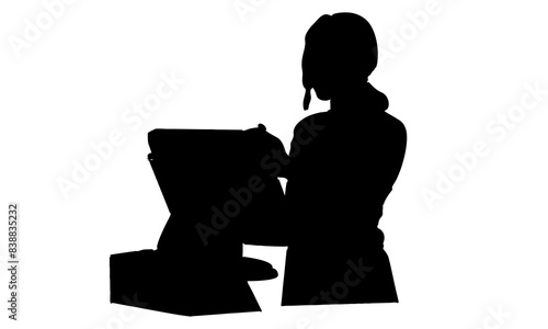 silhouette of female cashier at supermarket vector illustration