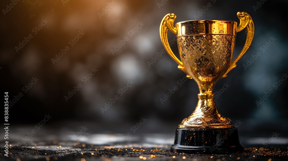 Golden trophy celebration with bokeh background Golden trophy celebration with bokeh background