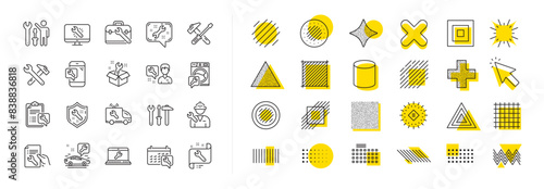 Set of Hammer, Screwdriver and Spanner tool icons. Design shape elements. Repair car service line icons. Recovery, Washing machine repair, Car service. Engineer tool, Tech support. Vector