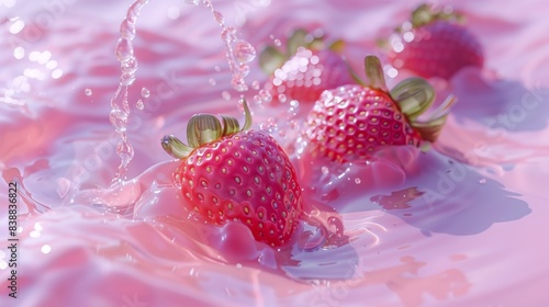 Hyper-Realistic Strawberry Wallpaper: Pink Background with Anime Aesthetic and Photorealistic Scenes, 775 HD