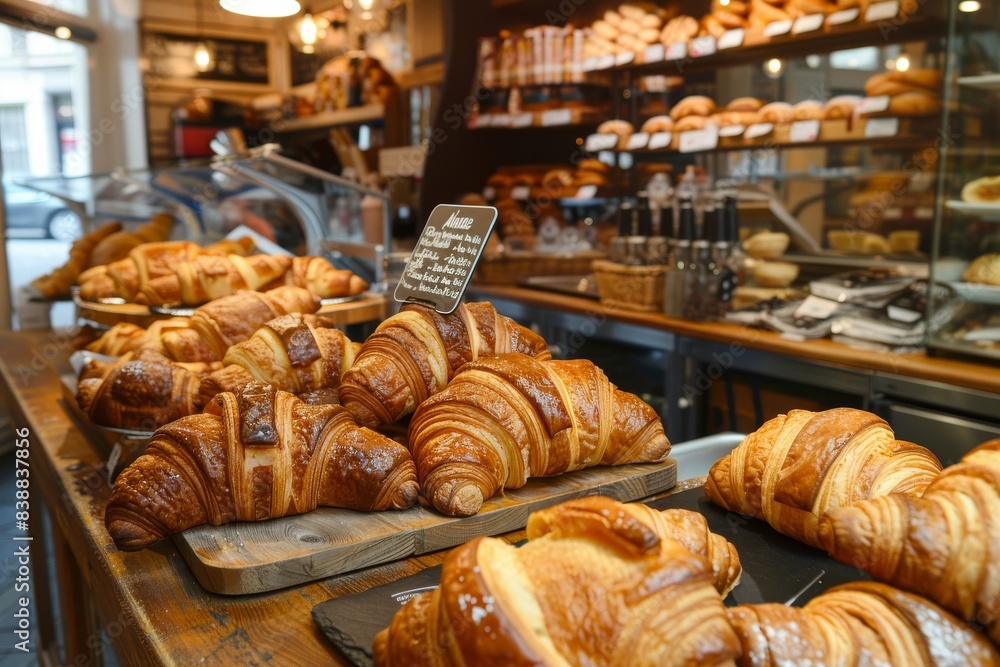 Freshly baked croissants and pastries in a charming French bakery Freshly baked croissants and pastries in a charming French bakery