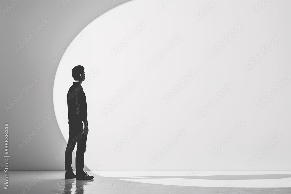 Silhouette of a person standing in minimalist setting Silhouette of a person standing in minimalist setting