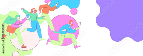 People exercising healthy running vector internet operation illustration
