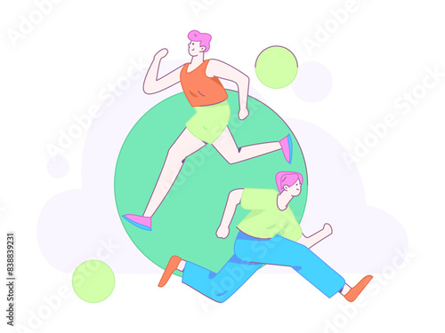 People exercising healthy running vector internet operation illustration
