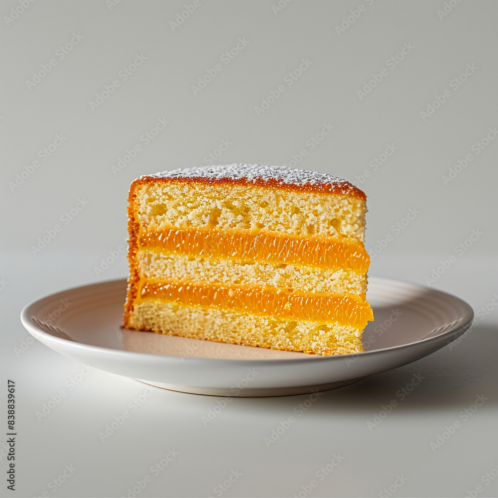 Delicious Orange Cake Slice on a Ceramic Plate Delicious Orange Cake Slice on a Ceramic Plate