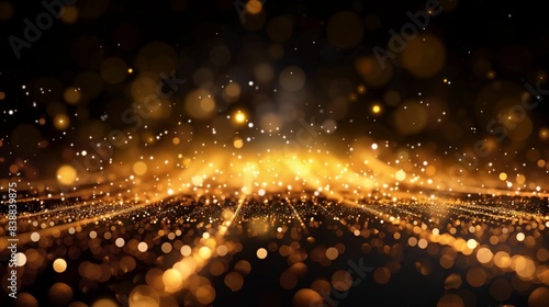 Golden particles flowing in a beautiful wave on a dark background.