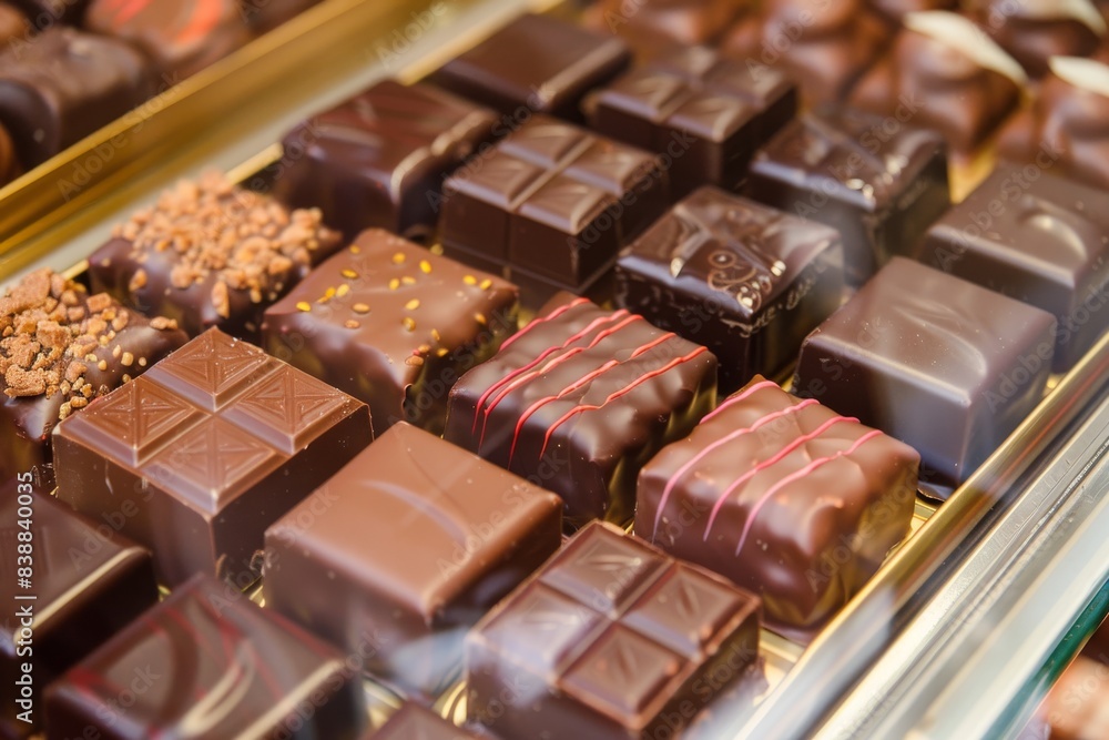 A selection of gourmet chocolates beautifully packaged in a specialty shop A selection of gourmet chocolates beautifully packaged in a specialty shop