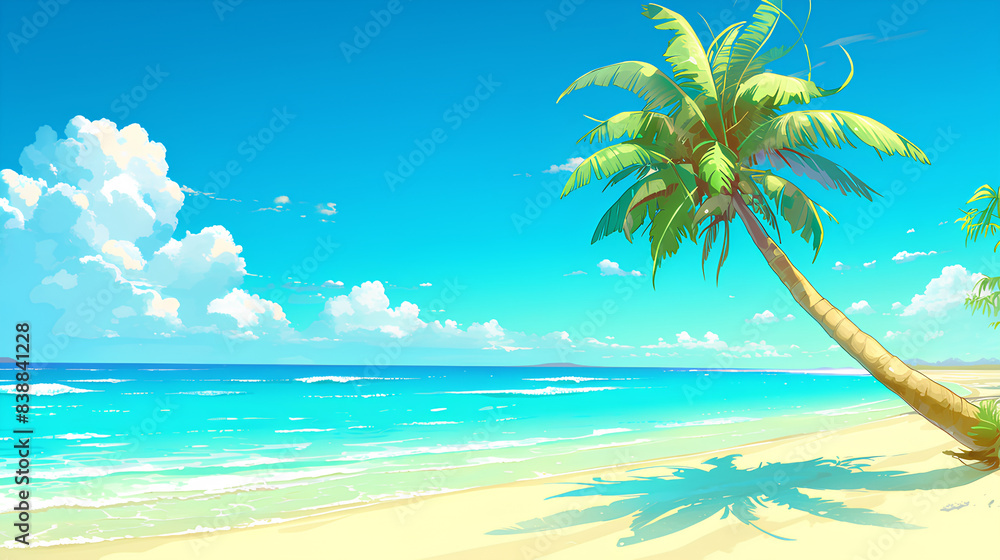 Obraz premium Tropical beach landscape with a single coconut palm tree