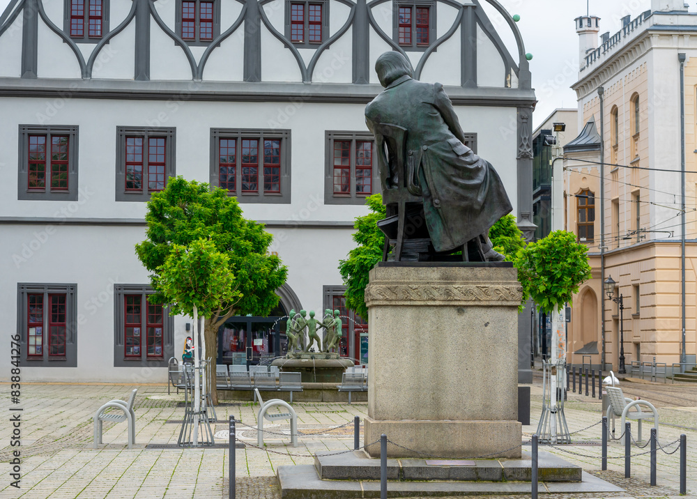 Fototapeta premium statue by the composer Robert Schumann in Zwickau on the main market, saxony germany