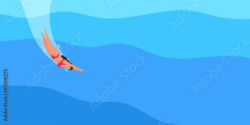 woman diving underwater in the sea ocean summer vacation vector illustration