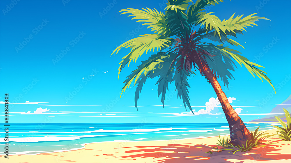 Fototapeta premium Tropical beach landscape with a single coconut palm tree