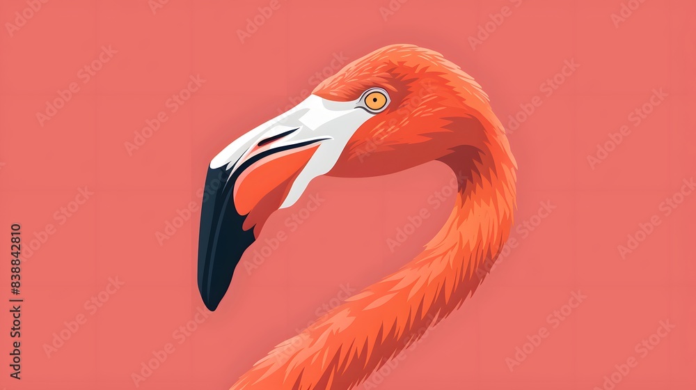 Fototapeta premium Illustration of Close-up of a pink flamingo. Ai Generate.
