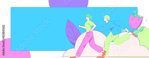 People exercising healthy running vector internet operation illustration
