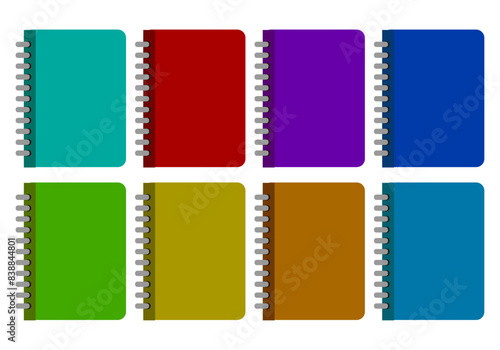 Hoja de iconos de diferentes cuadernos en fondo blanco.