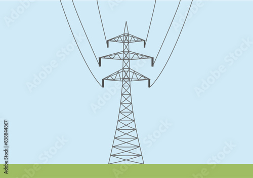 Tendido eléctrico con cables en el campo.