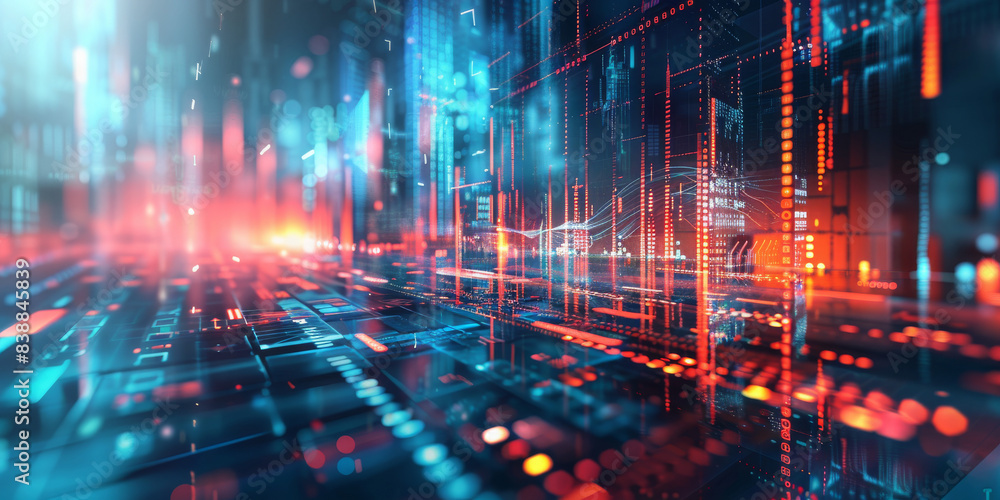 Fototapeta premium High-Tech City with Data Visualization