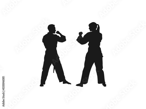 karate people silhouettes. Asian martial arts, isolated vector black silhouettes. Karate and kung fu, sumo and boxing. This is a martial arts silhouette design. isolated in white background.