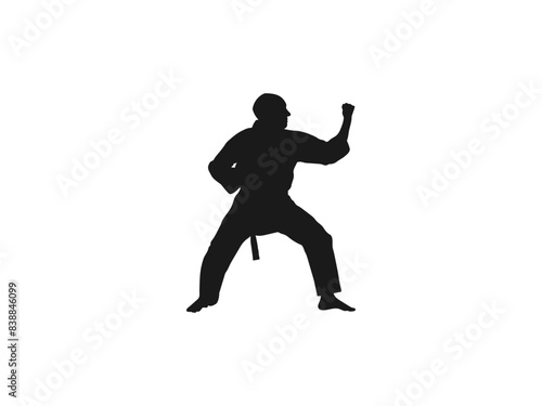 senior man practicing karate silhouettes. Old man Karate master in fighting stance.Healthy lifestyle. karate silhouettes. This is a martial arts silhouette design. isolated in white background.