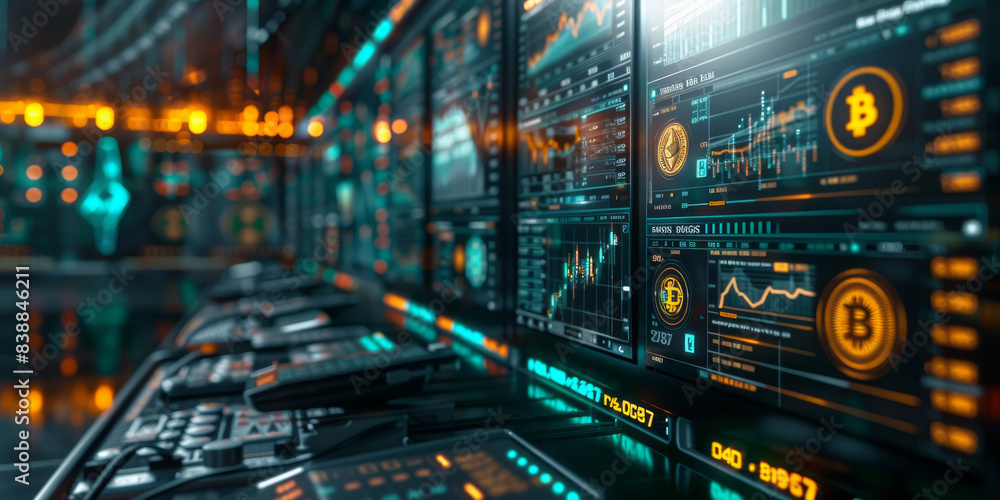Obraz premium High-Tech Trading Room with Multiple Monitors