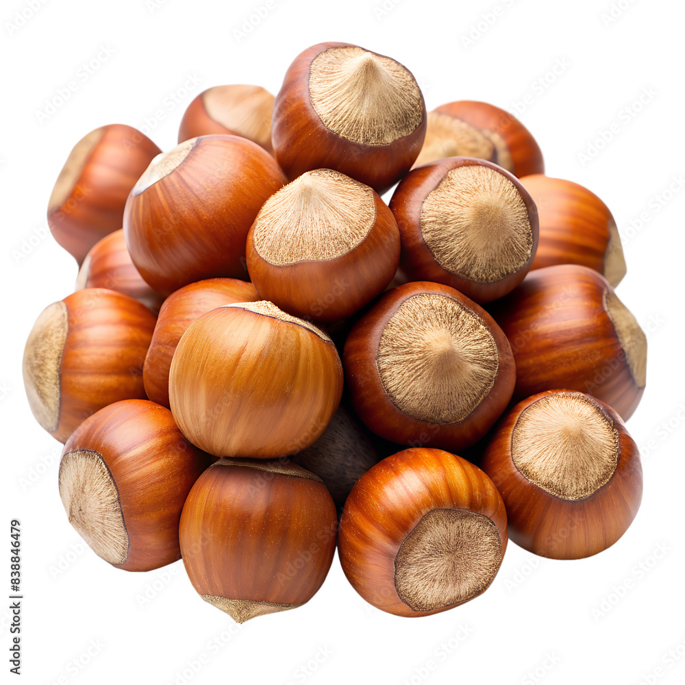 Bunch of whole hazelnuts with green leaves isolated on white background Bunch of whole hazelnuts with green leaves isolated on white background