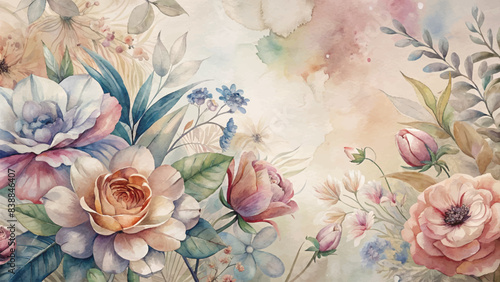 Watercolor background featuring beautiful flowers