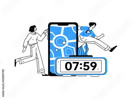 People exercising healthy running vector internet operation illustration
