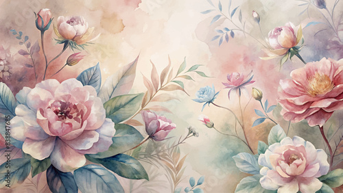Watercolor background featuring beautiful flowers © Fauzi Arts