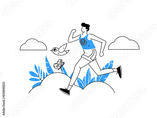 People exercising healthy running vector internet operation illustration
