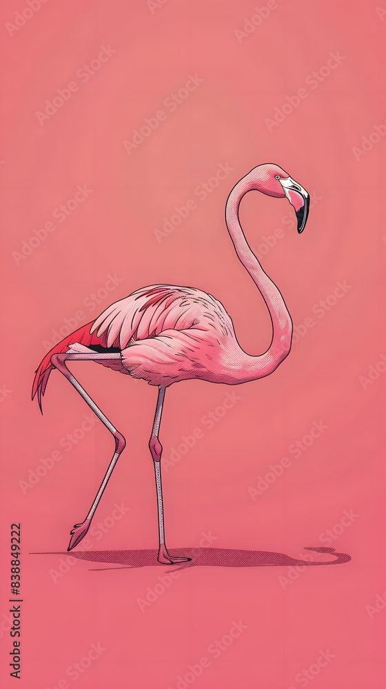 Fototapeta premium Illustration of Model a pink flamingo. Ai Generate.