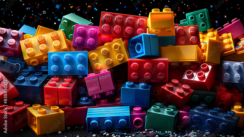 Naklejka premium Colorful Bricks Piled on Black Background