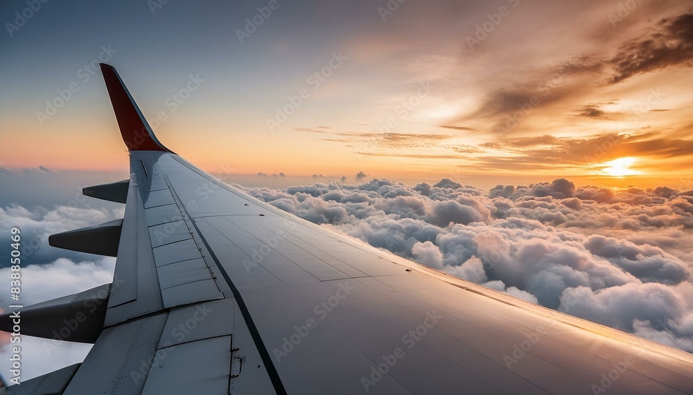 Grainy sky and a plane flying in to the clouds; aircraft with beautiful sunset glow, view from inside an aeroplane for background texture of cloudscape Grainy sky and a plane flying in to the clouds; aircraft with beautiful sunset glow, view from inside an aeroplane for background texture of cloudscape