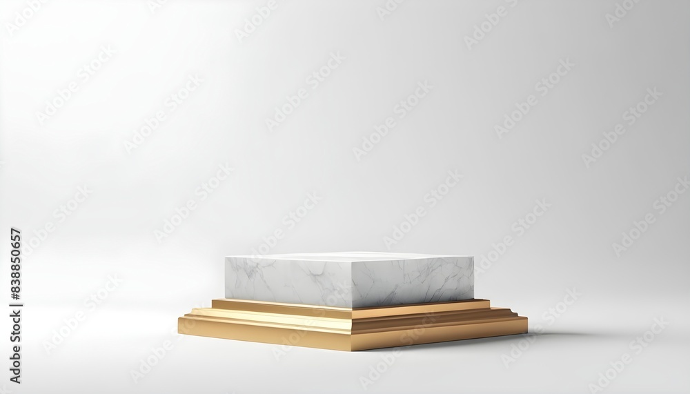 Gold marble podium isolated on white background