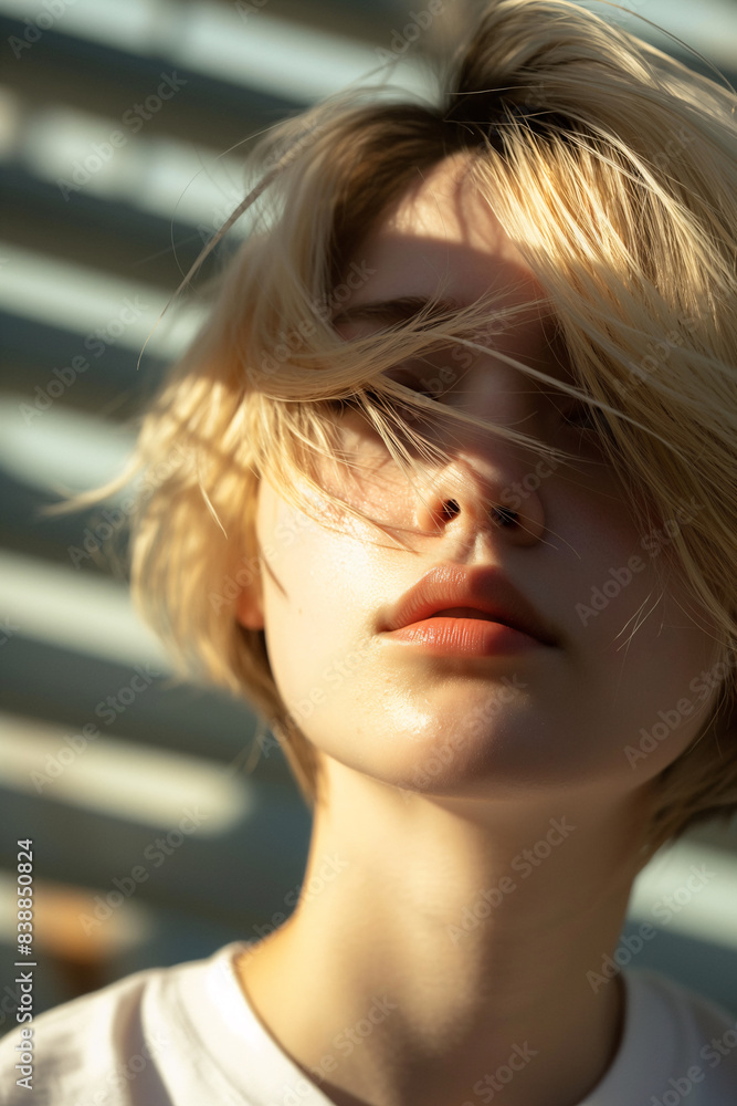 Naklejka premium Serene Beauty in Natural Light with Shadow Stripes
