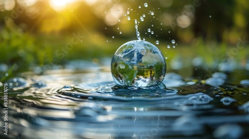 Earth Suspended Within a Water Drop Generative AI © Kittiphop D