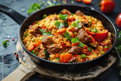 Meat and vegetable couscous traditional Moroccan dish