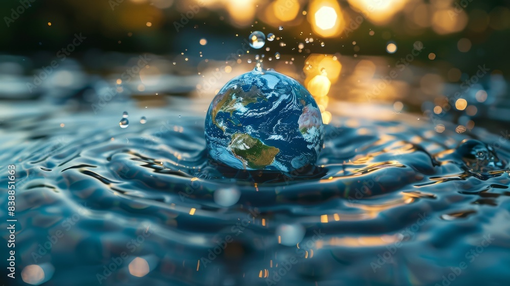 Globe Surrounded by Water Droplets Generative AI Globe Surrounded by Water Droplets Generative AI