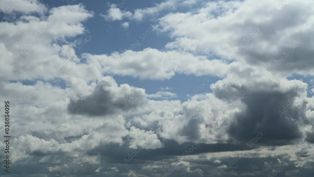 Clouds developing and moving across a bight spring sky. Weather patterns. Time lapse 30x.
