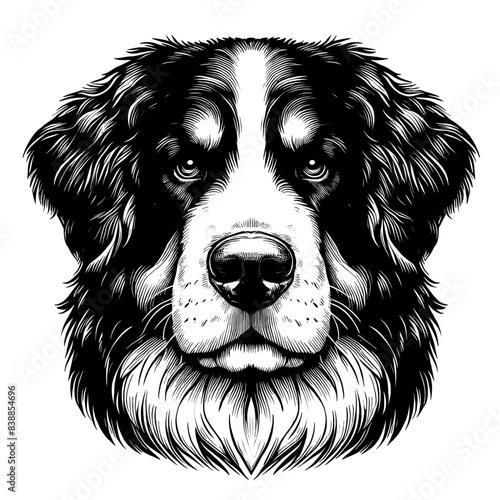 Hand drawn Bernese Mountain Dog portrait, vector sketch isolated on white background.	