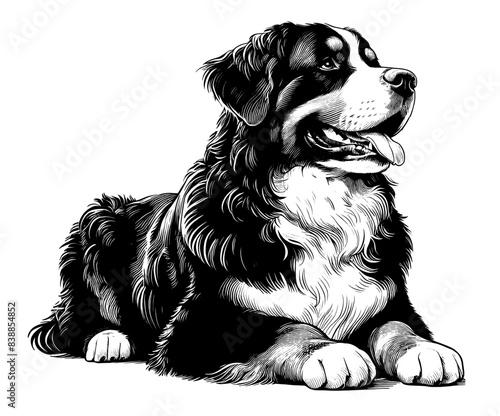 Hand drawn Bernese Mountain Dog in full-body, vector sketch isolated on white background.	