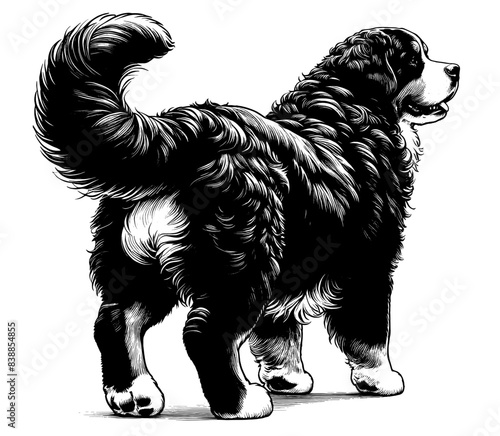 Hand drawn Bernese Mountain Dog in full-body, vector sketch isolated on white background.	