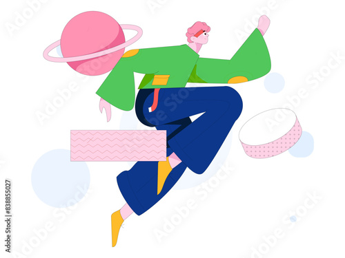 People exercising healthy running vector internet operation illustration
