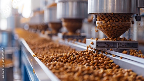 High-resolution image of a modern food plant's peanut butter production line, highlighting the precise and clean manufacturing steps © Paul