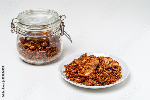 Thai Squid chili paste on plate white background.