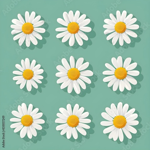 flowers isolated on white,Seamless daisy flowers on a green background generative ai  © Happy